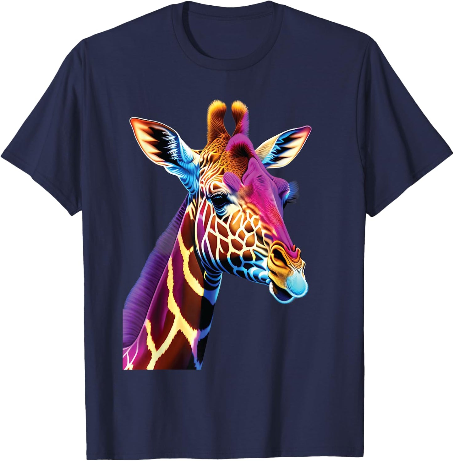cute colorful Giraffe head art face for lover safari African T-Shirt - T-Shirt | Navy