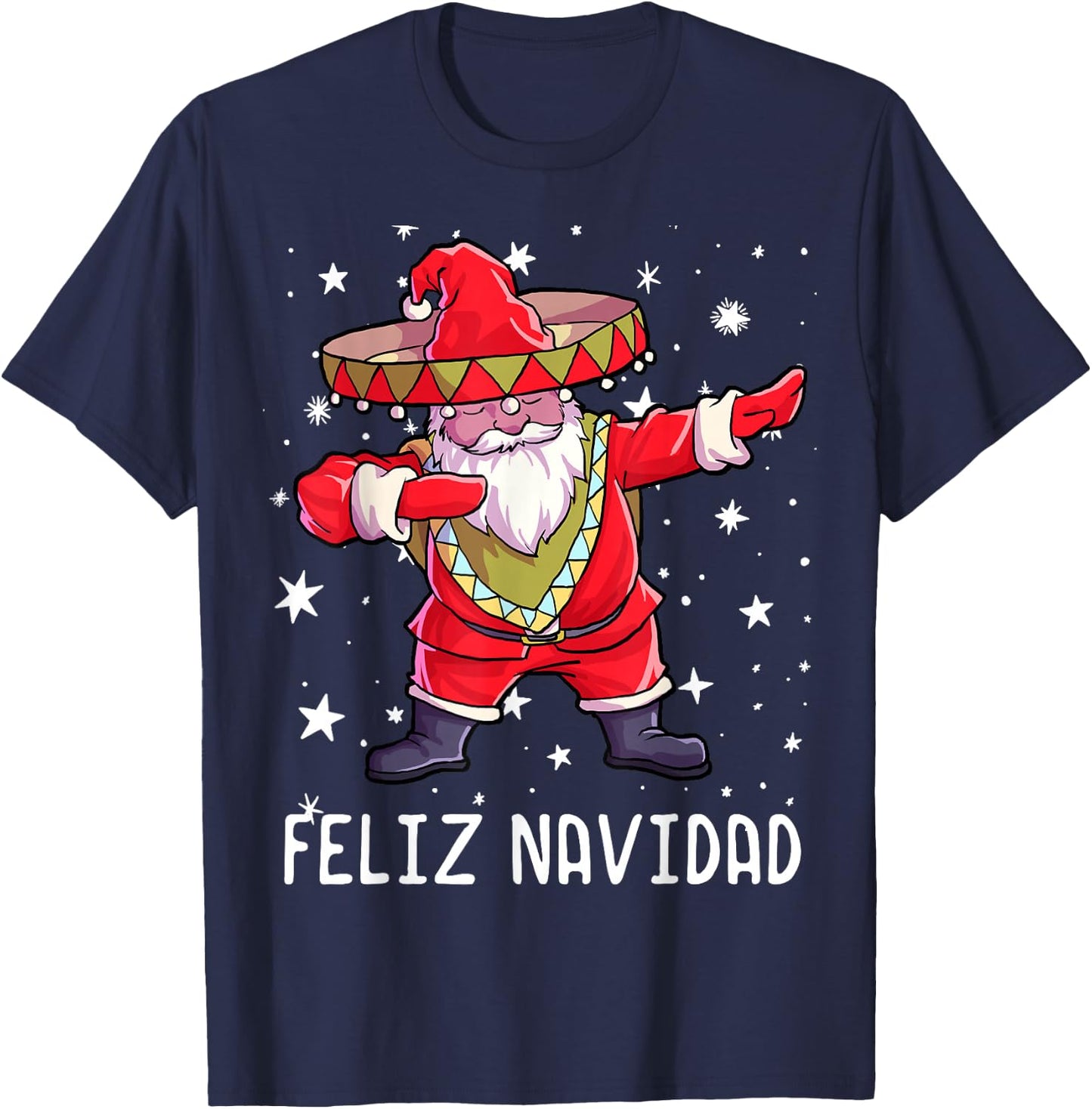 Christmas Sombrero Poncho Mexican Dabbing Santa T-Shirt - T-Shirt | Navy