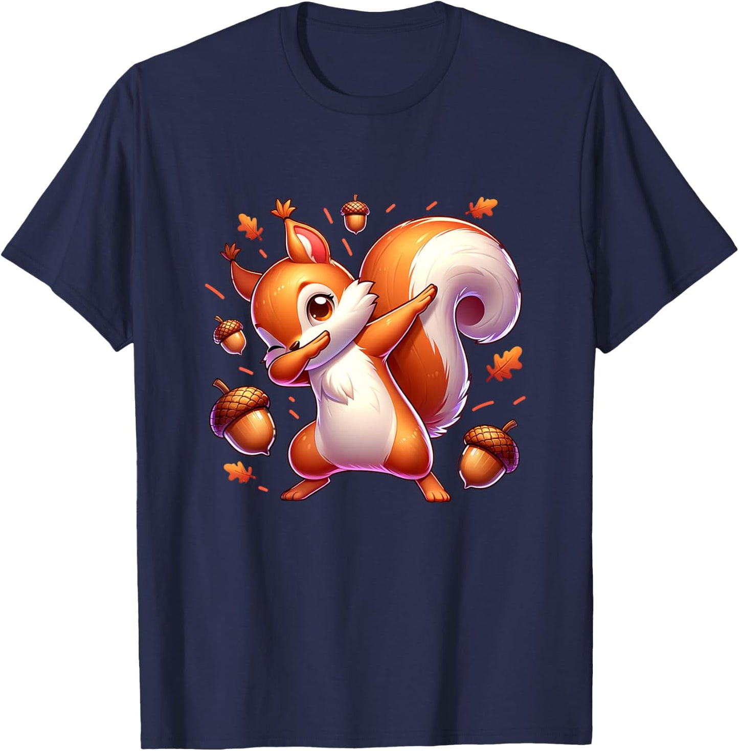 Kids Dabbing Red Squirrel Dancing Cute Animal Lover Girls Graphic T-Shirt - T-Shirt | Navy