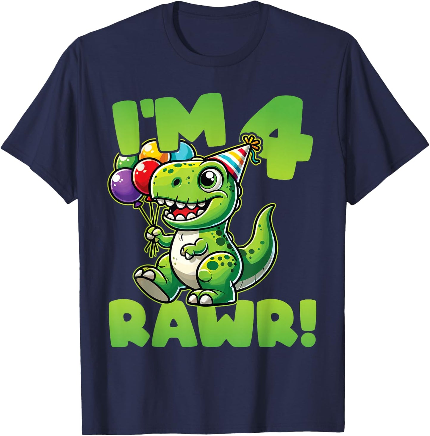Dinosaur 4th Birthday I'm Four Rawr Cute T-Rex Party T-Shirt - T-Shirt | Navy