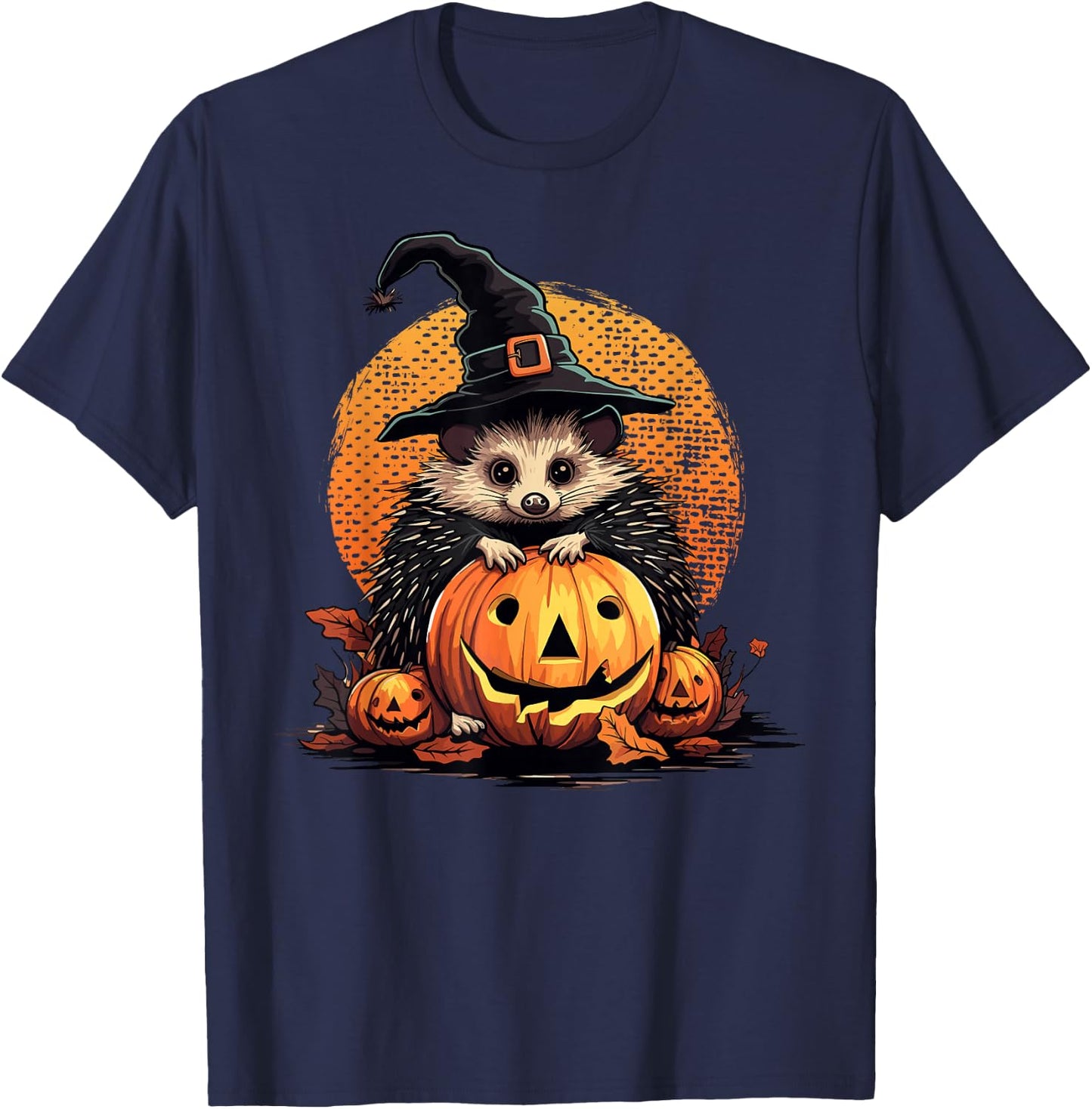 Hedgehog Halloween Pumpkin Funny Hedgehog Witch Graphic T-Shirt - T-Shirt | Navy