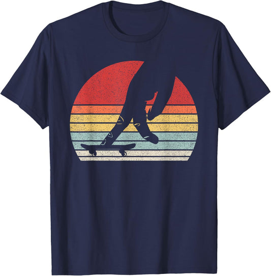 Vintage Retro Fingerboard Skateboard Skating Skate T-Shirt - T-Shirt | Navy