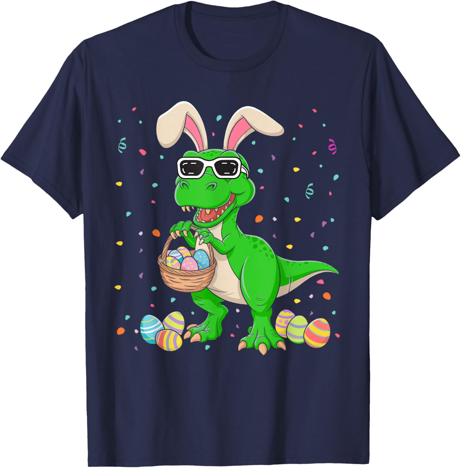 Easter T Rex Bunny Ears Dinosaur Eggs Easter Day Kids Boys T-Shirt - T-Shirt | Navy