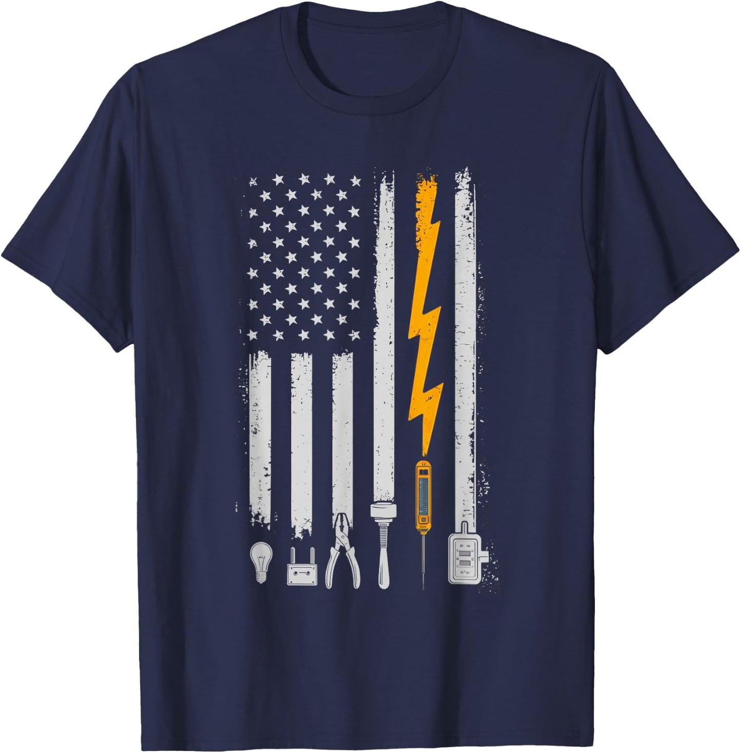 Vintage Electrician USA Flag Tools Engineer Lineman T-Shirt - T-Shirt | Navy