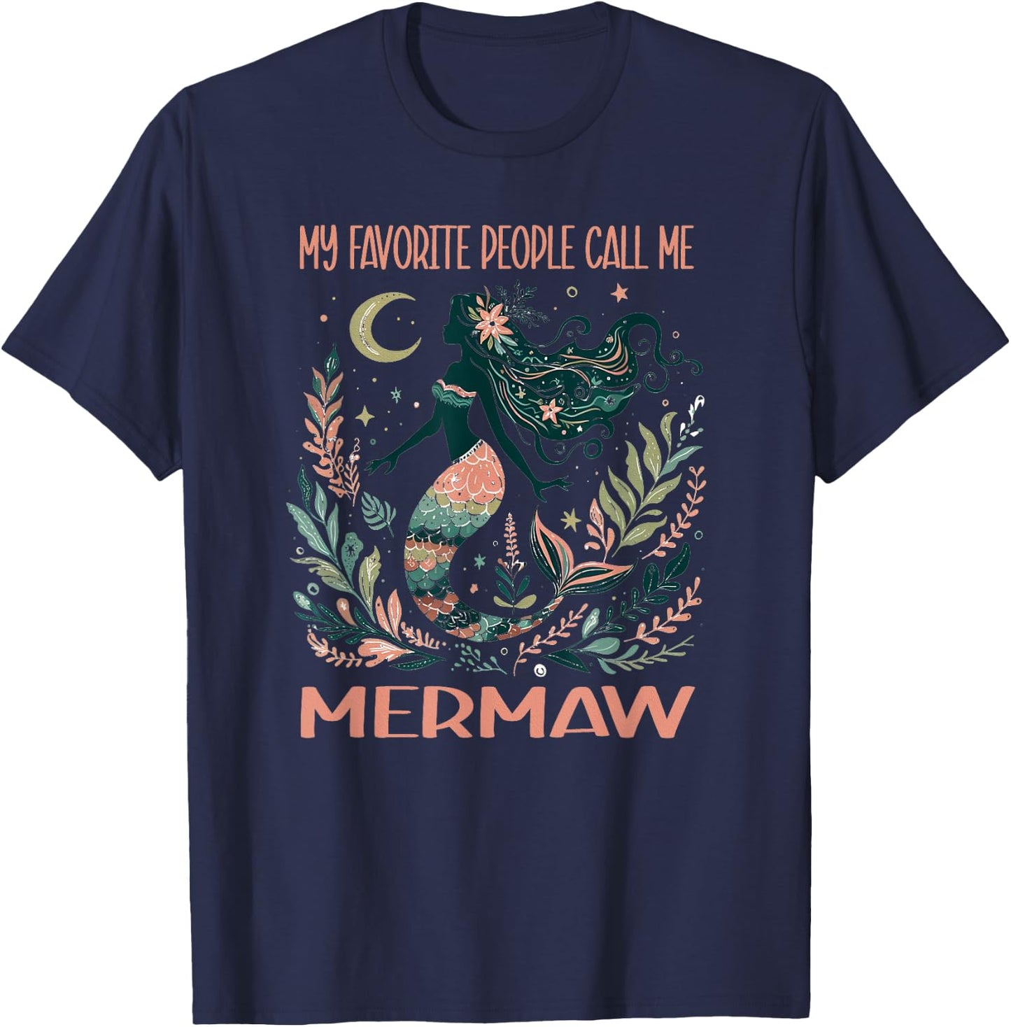 Mermaid Grandma My Favorite People Call Me Mermaw Retro T-Shirt - T-Shirt | Navy