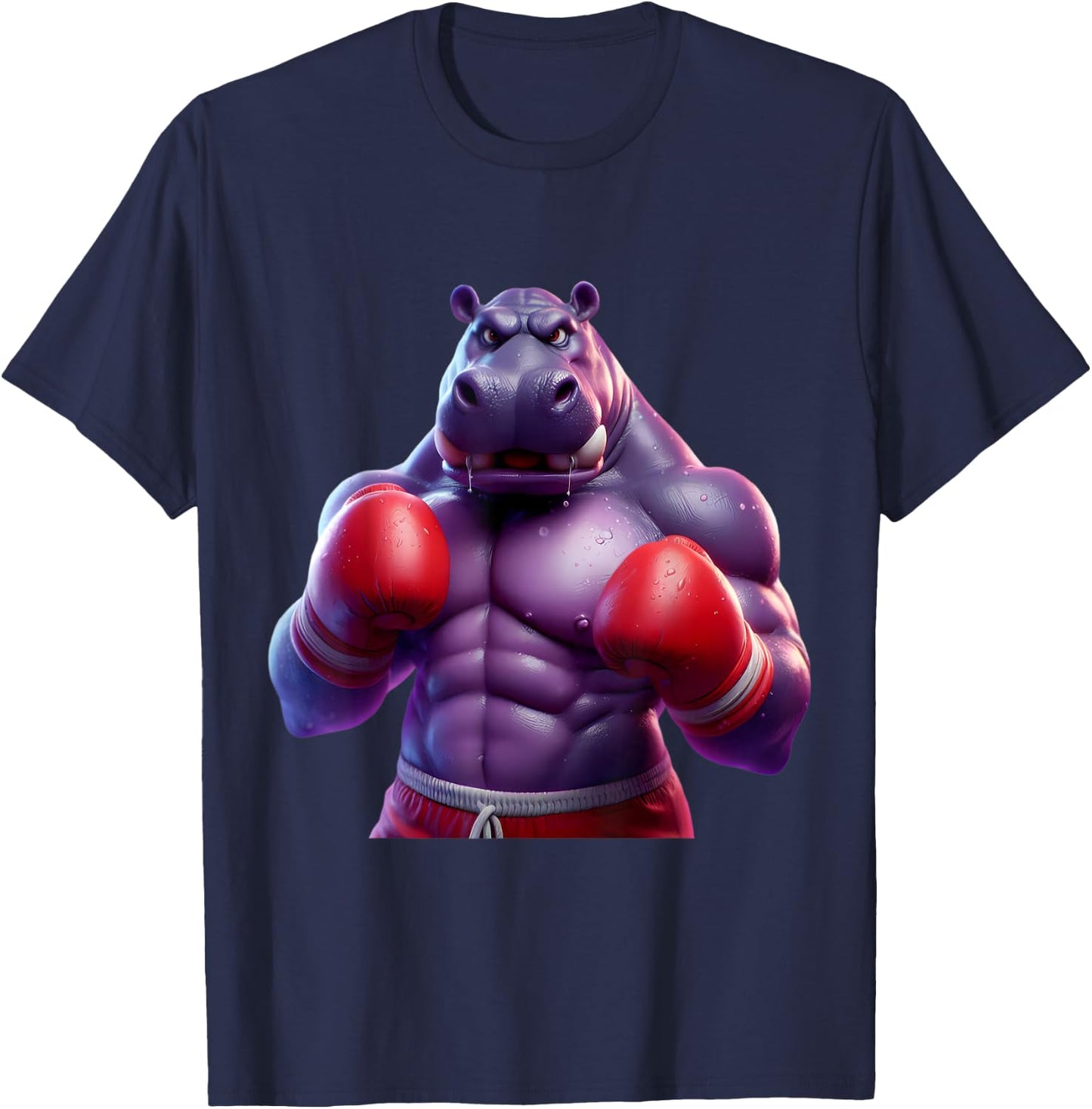 Boxing Hippo Hippopotamus Boxer Kickboxer MMA Fighter Combat T-Shirt - T-Shirt | Navy