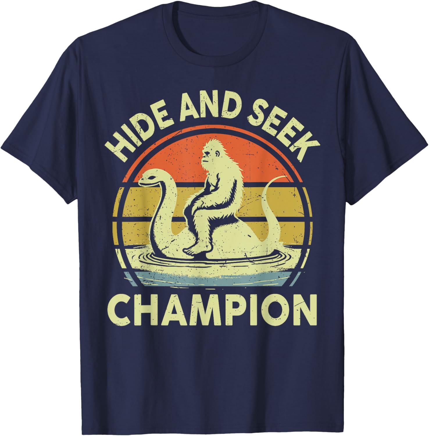 Sasquatch Hide Seek World Champion Bigfoot Lochness Nessie T-Shirt - T-Shirt | Navy
