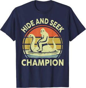 Sasquatch Hide Seek World Champion Bigfoot Lochness Nessie T-Shirt - T-Shirt | Navy