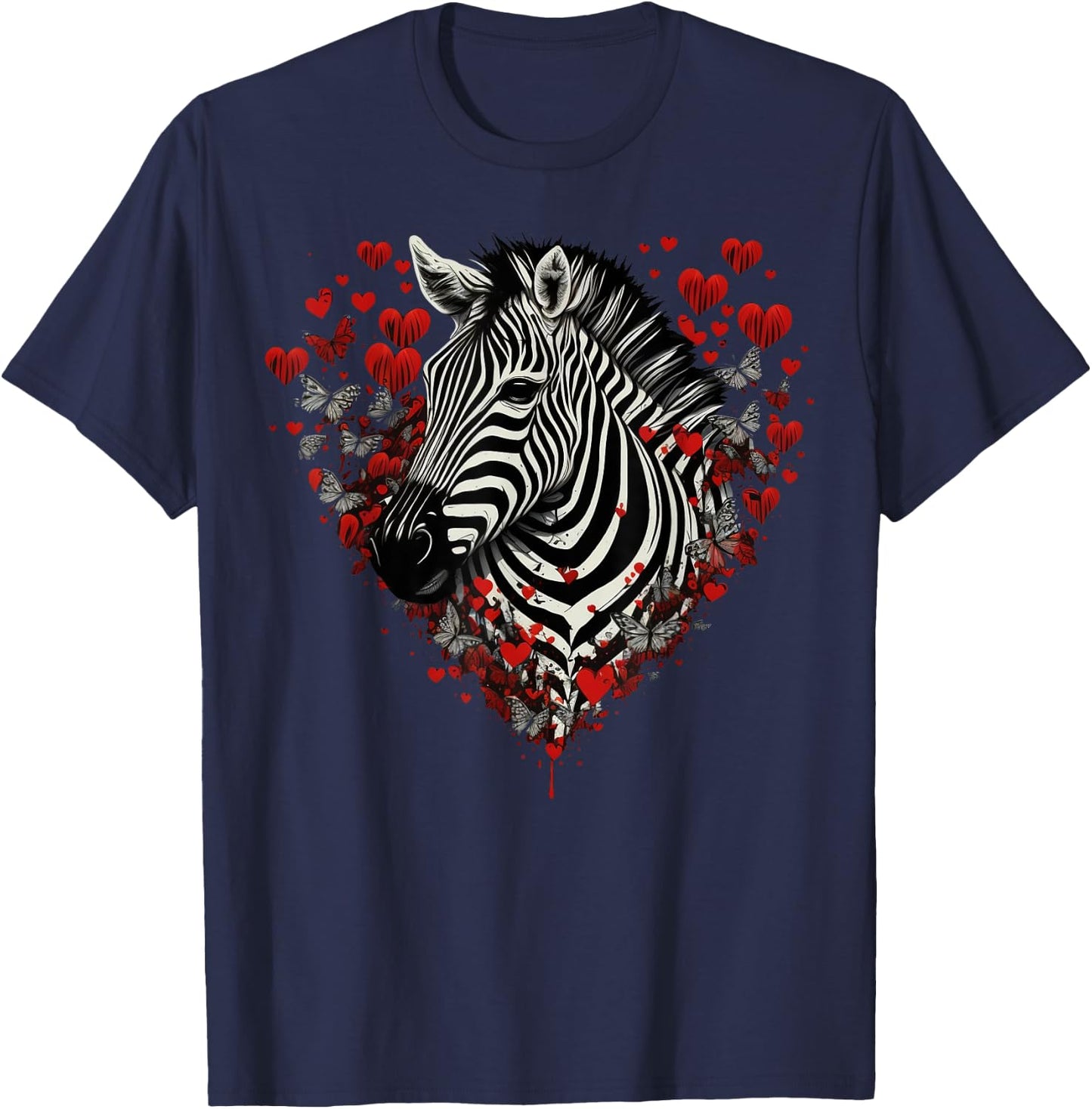 Zebra Love Heart for Valentines Day on Zebra Lover T-Shirt - T-Shirt | Navy