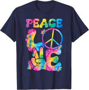 Peace Sign Love Tie Dye Style rétro années 70 et 80 T-Shirt - T-Shirt | Navy