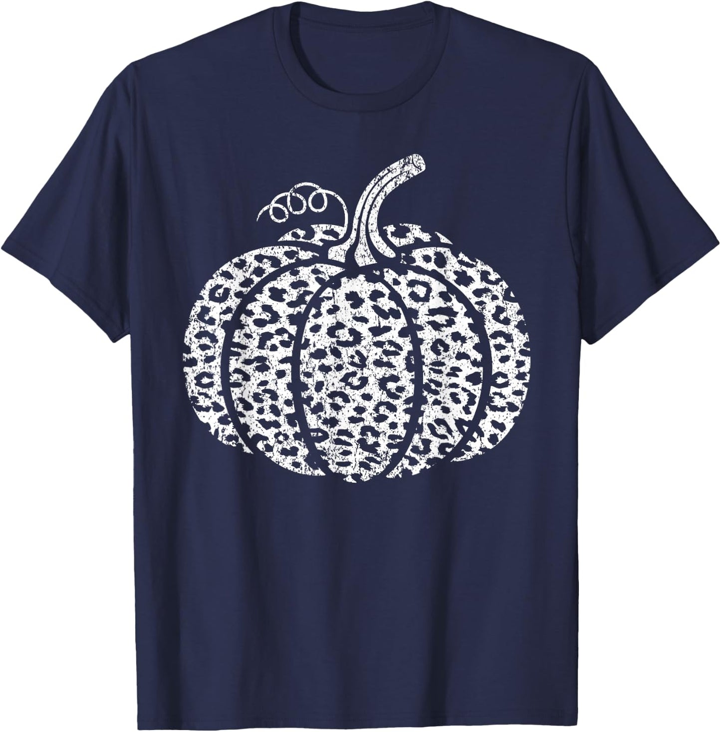 Leopard Print Pumpkin Fall Graphic Trendy Autumn Women's T-Shirt - T-Shirt | Navy