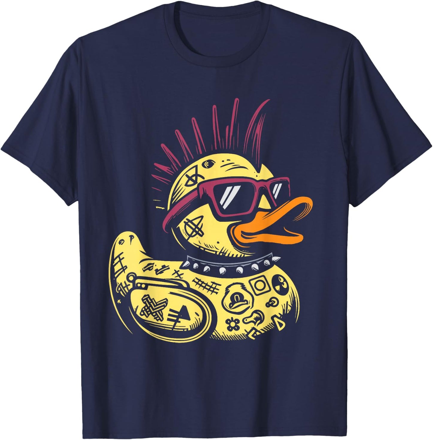 Funny Punk Rock Duck Rocker Duckling Adult Duck Fans Punk Rocker Black S Short Sleeve T Shirt T-Shirt - T-Shirt | Navy