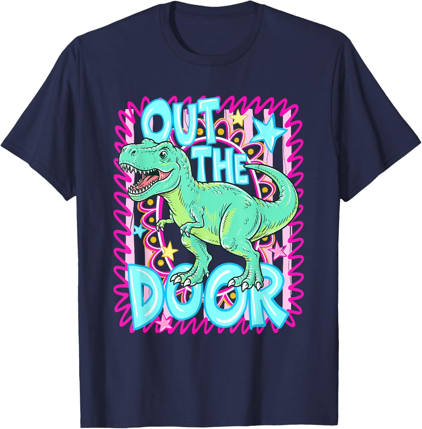 Out the Door Dinosaur TRex Last Day of School Dinosaur Lover T-Shirt - T-Shirt | Navy