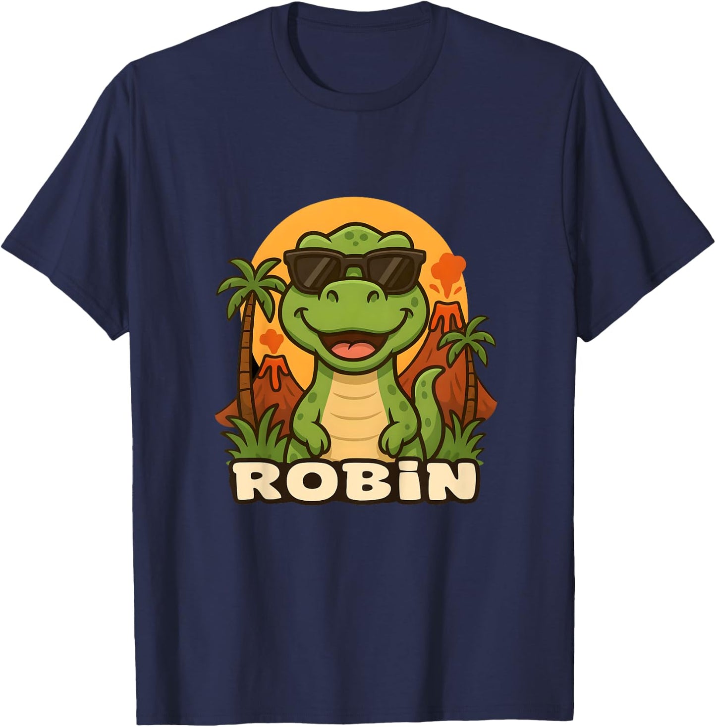 Kids Robin - Dinosaur T-Rex Themed Design with Name for Kids T-Shirt - T-Shirt | Navy