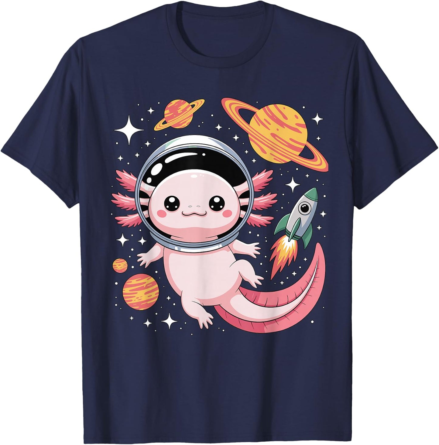 Kawaii Axolotl Astronaut Cute Axolotls Planets Space T-Shirt - T-Shirt | Navy