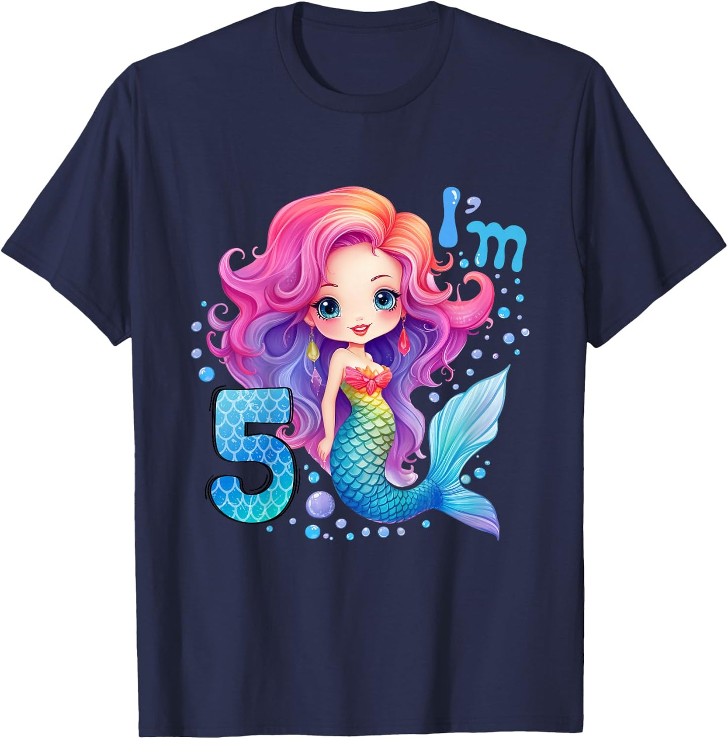 Kids 5 Year Old Girl 5th Birthday Outfit Gifts Girls Cute Mermaid T-Shirt - T-Shirt | Navy