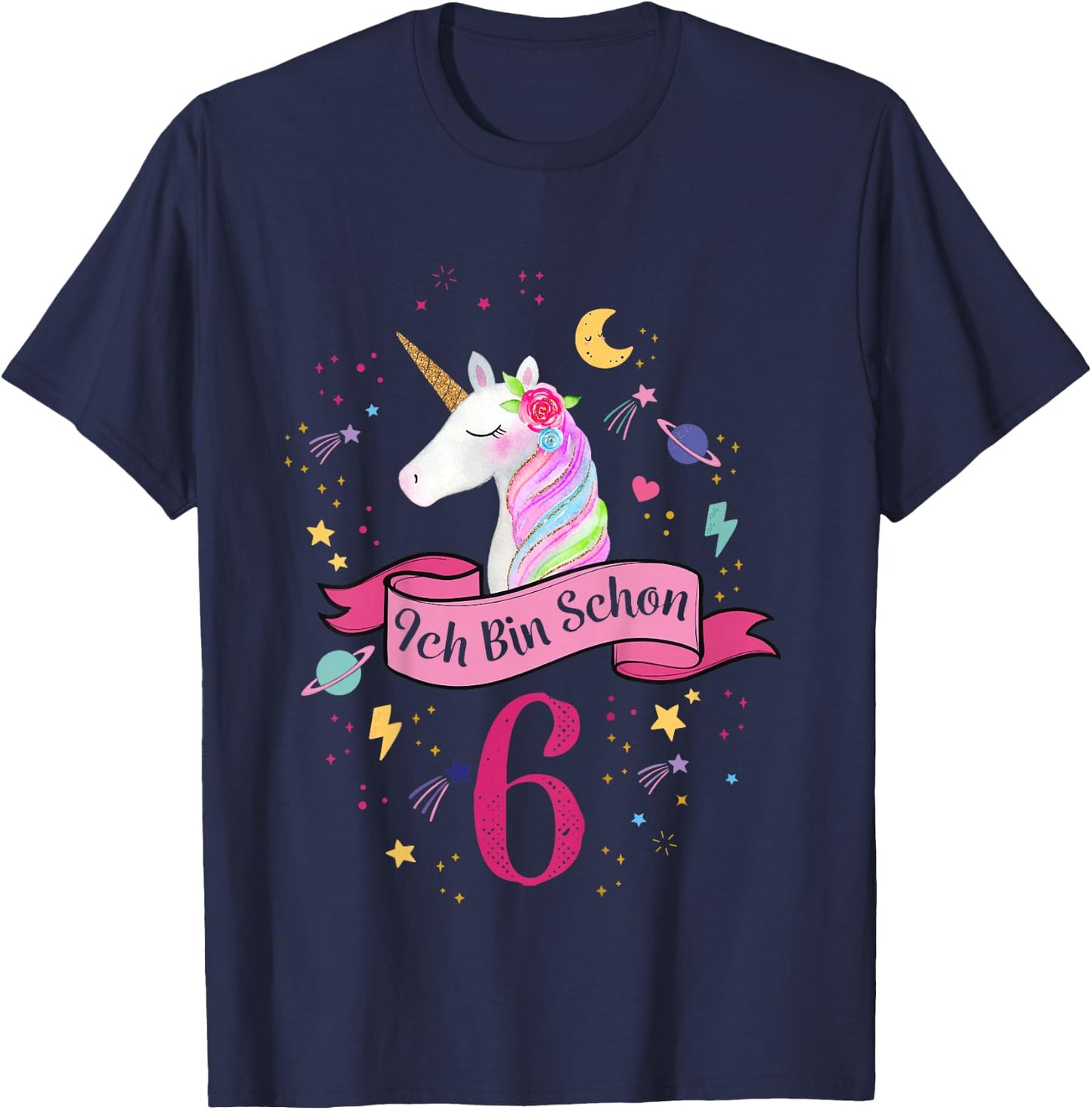 Children's Birthday Shirt 6 Years Girls Unicorn Birthday , White T-Shirt - T-Shirt | Navy