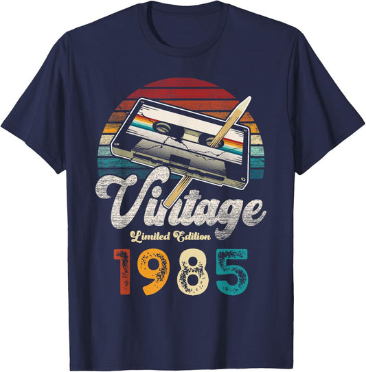 Vintage 1985 Birthday 41 Years Cassette Pencil T-Shirt - T-Shirt | Navy