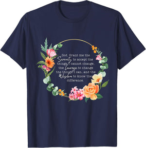 Floral Girls God Grant Me the Serenity Prayer Spiritu T-Shirt - T-Shirt | Navy