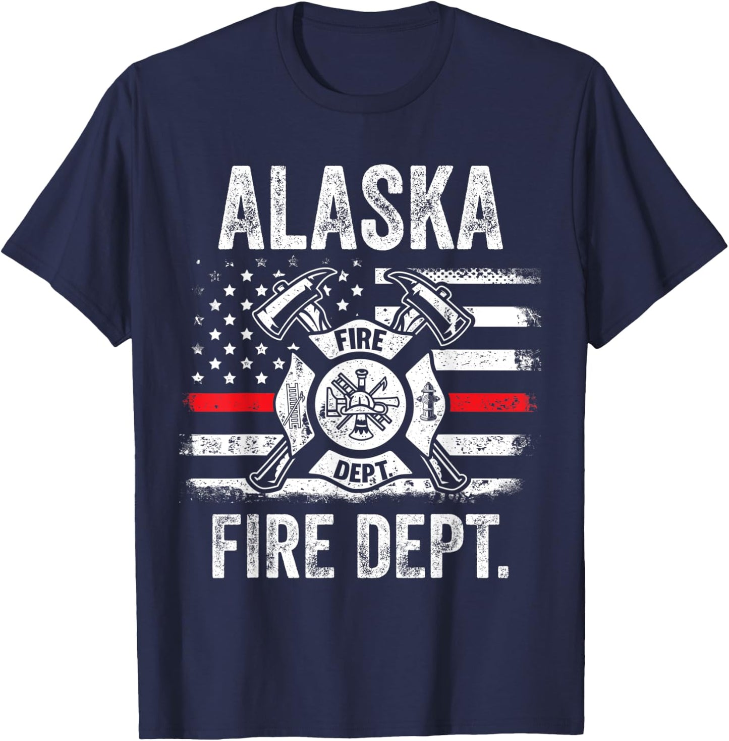 Alaska Fire Department Thin Red Line Fireman T-Shirt - T-Shirt | Navy