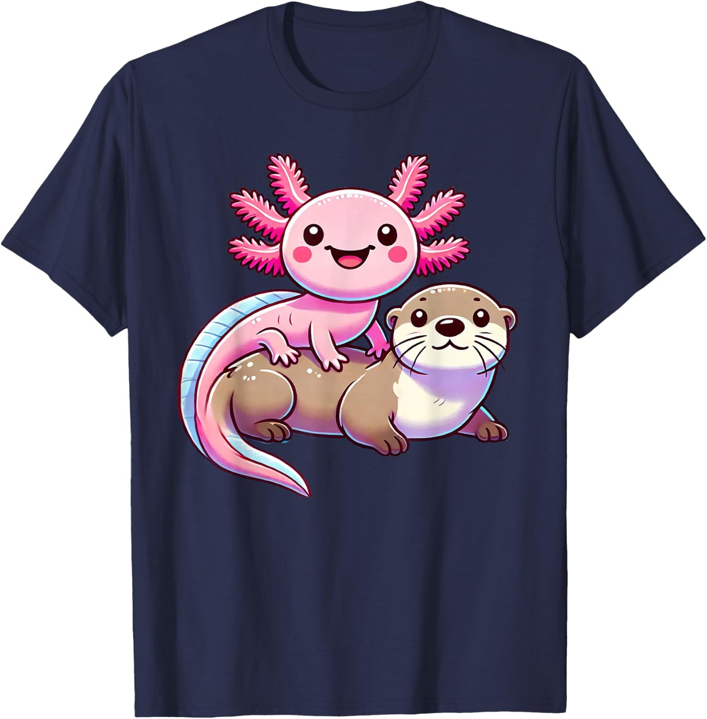 Anime Kawaii Axolotl Otter T-Shirt - T-Shirt | Navy