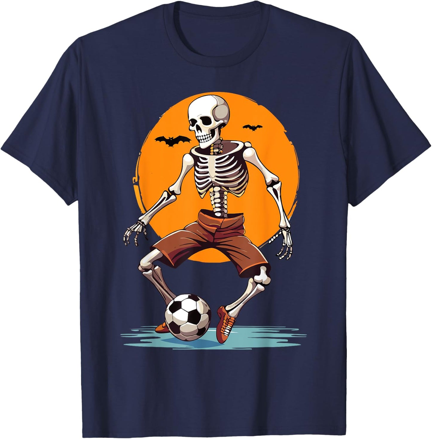 Spooky Skeleton Playing Soccer, Halloween Costume Boys Girls T-Shirt - T-Shirt | Navy