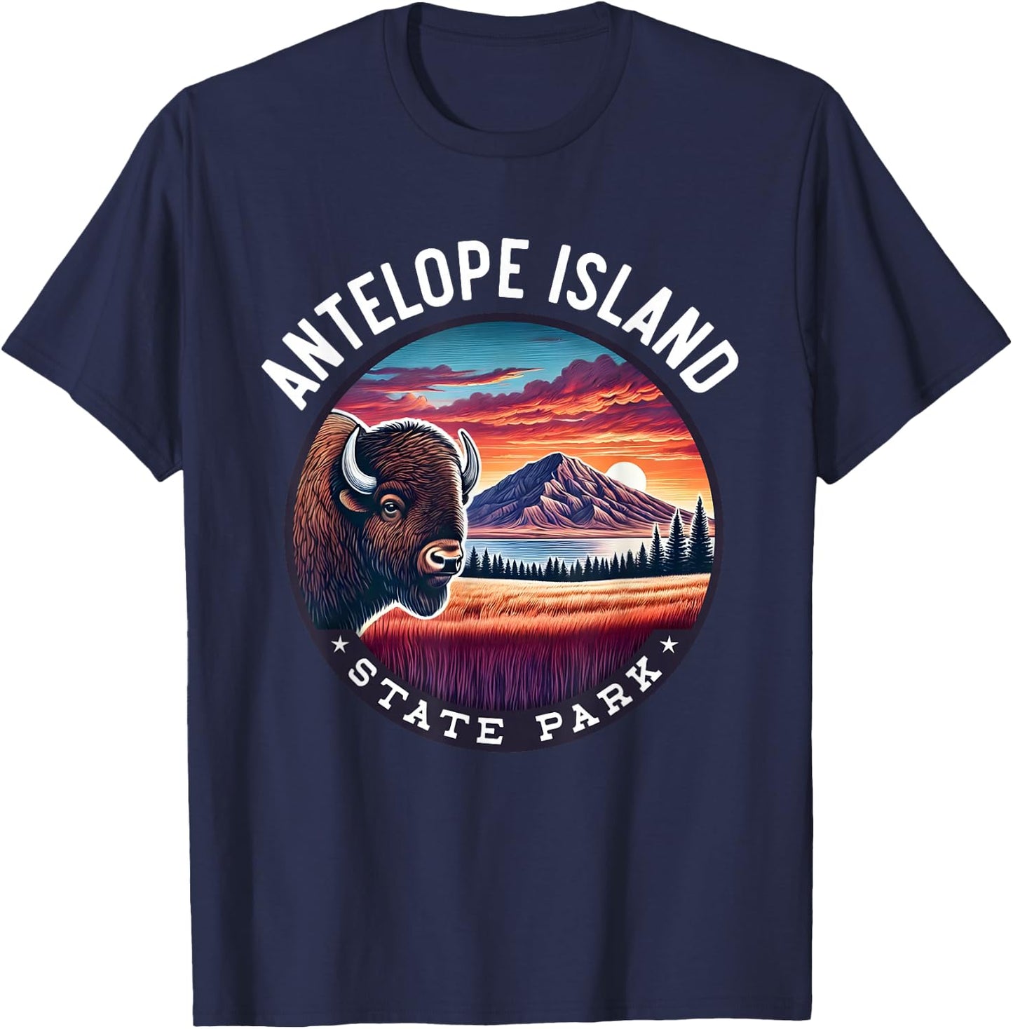Antelope Island State Park Hiking Souvenir Bison Outdoor T-Shirt - T-Shirt | Navy