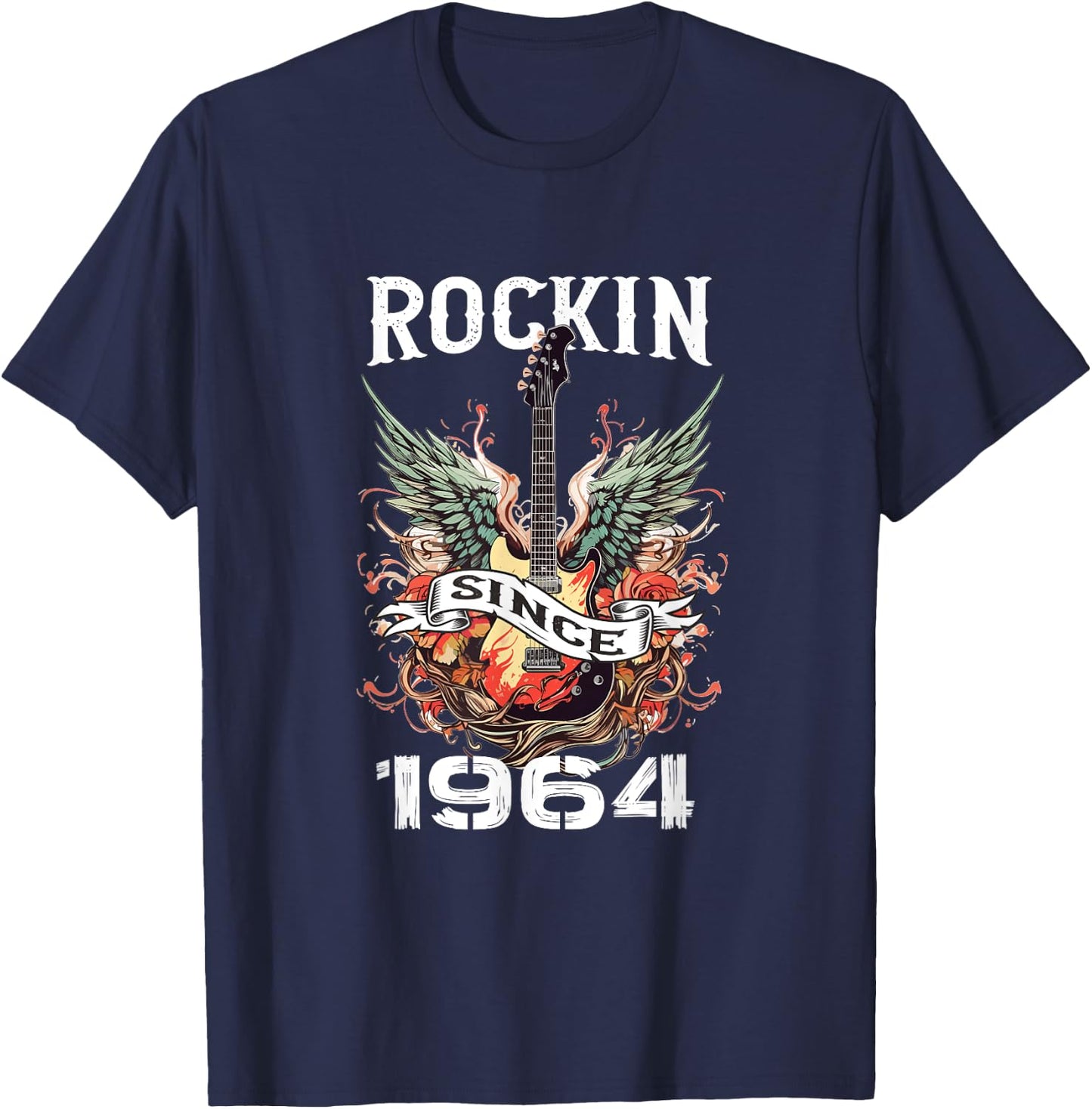 Rockin Since 1964 Classic Rock Guitar Year Of Birth Birthday T-Shirt - T-Shirt | Navy