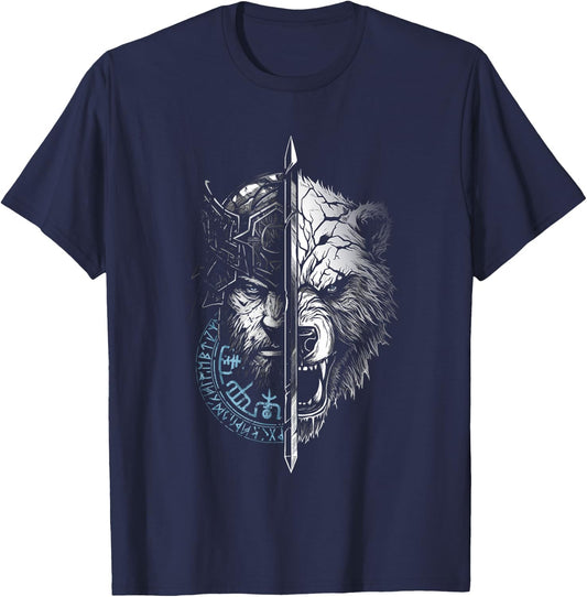 Berserker Bear Warrior Odin Runes Nordic Compass Viking T-Shirt - T-Shirt | Navy