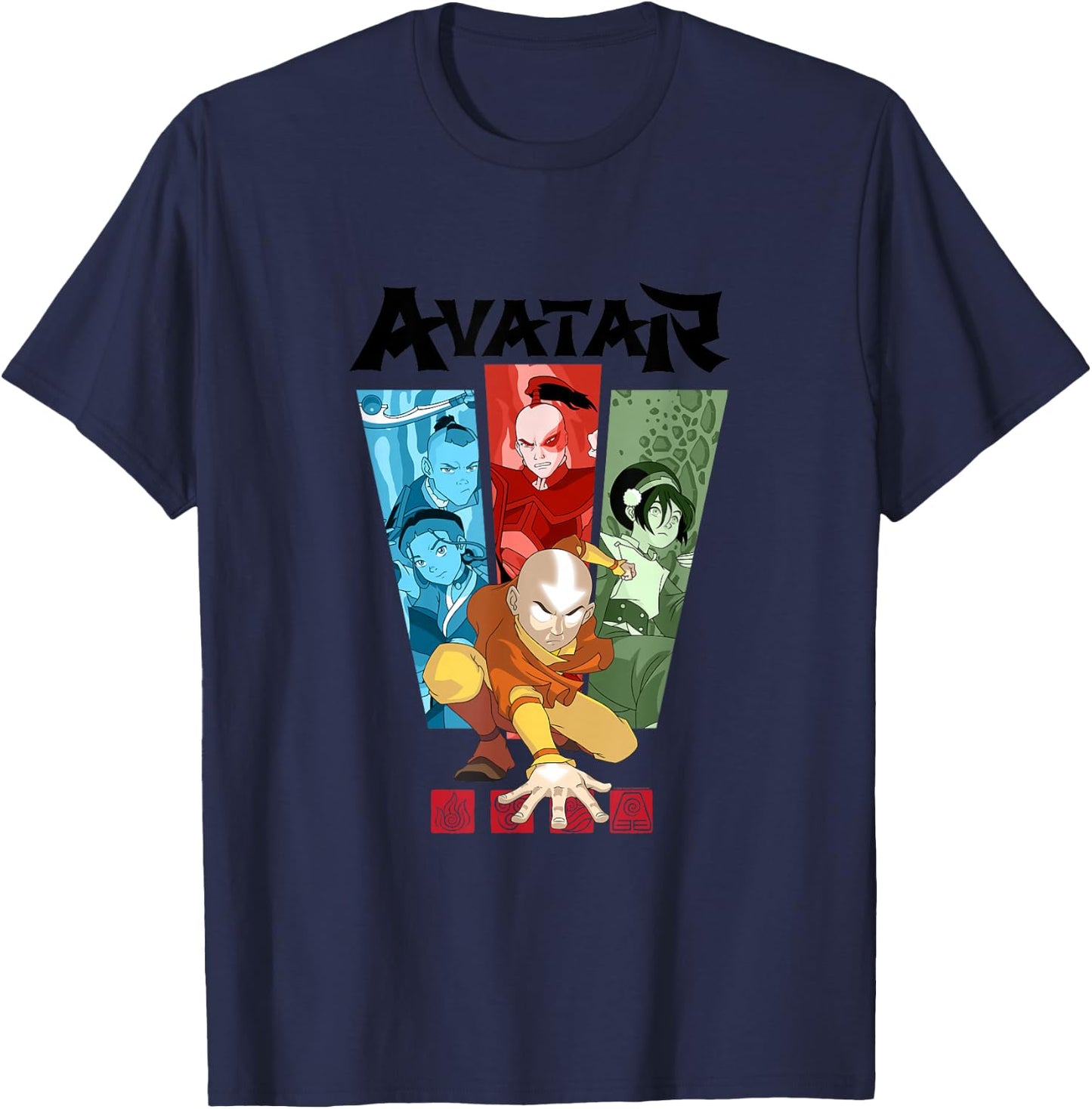 Avatar Comic Color Split Gaang Aang Sokka Katara Toph Zuko T-Shirt - T-Shirt | Navy