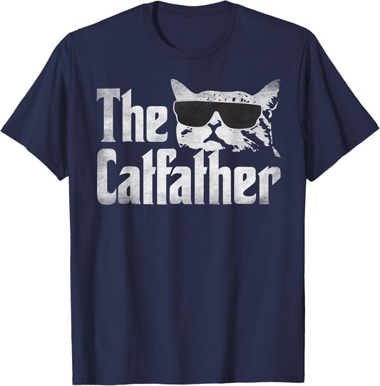 Men's The Catfather Funny Cat Dad Father's Day Vintage Father's Day , black T-Shirt - T-Shirt | Navy