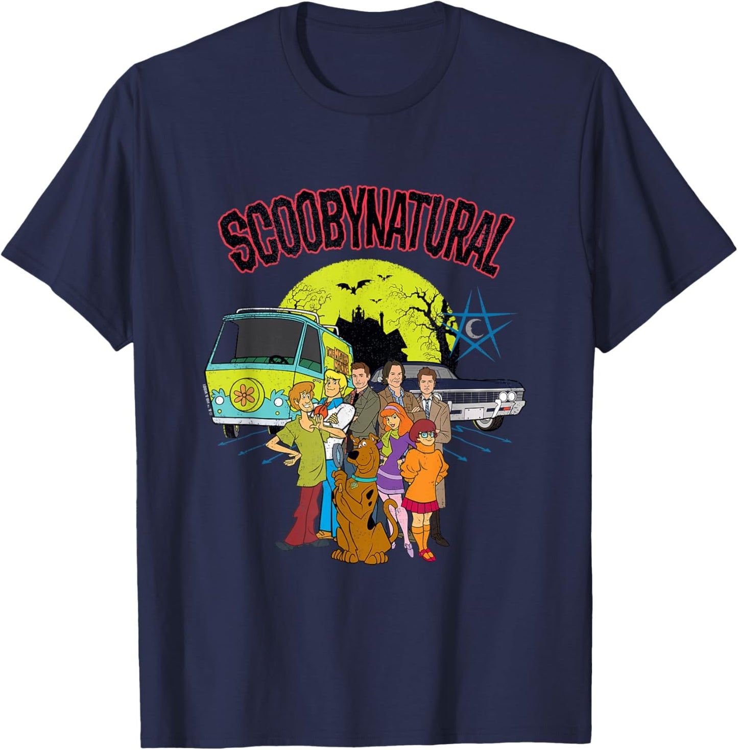 Scooby-Doo Scoobynatural Mystery Machine and Baby with Gang , Black, S T-Shirt - T-Shirt | Navy