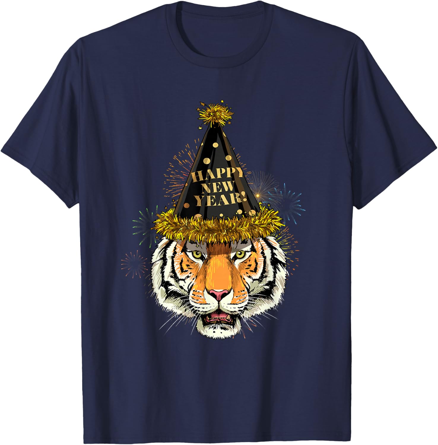 Tiger New Year Shirt 2024 Happy New Years Eve NYE Fireworks T-Shirt - T-Shirt | Navy
