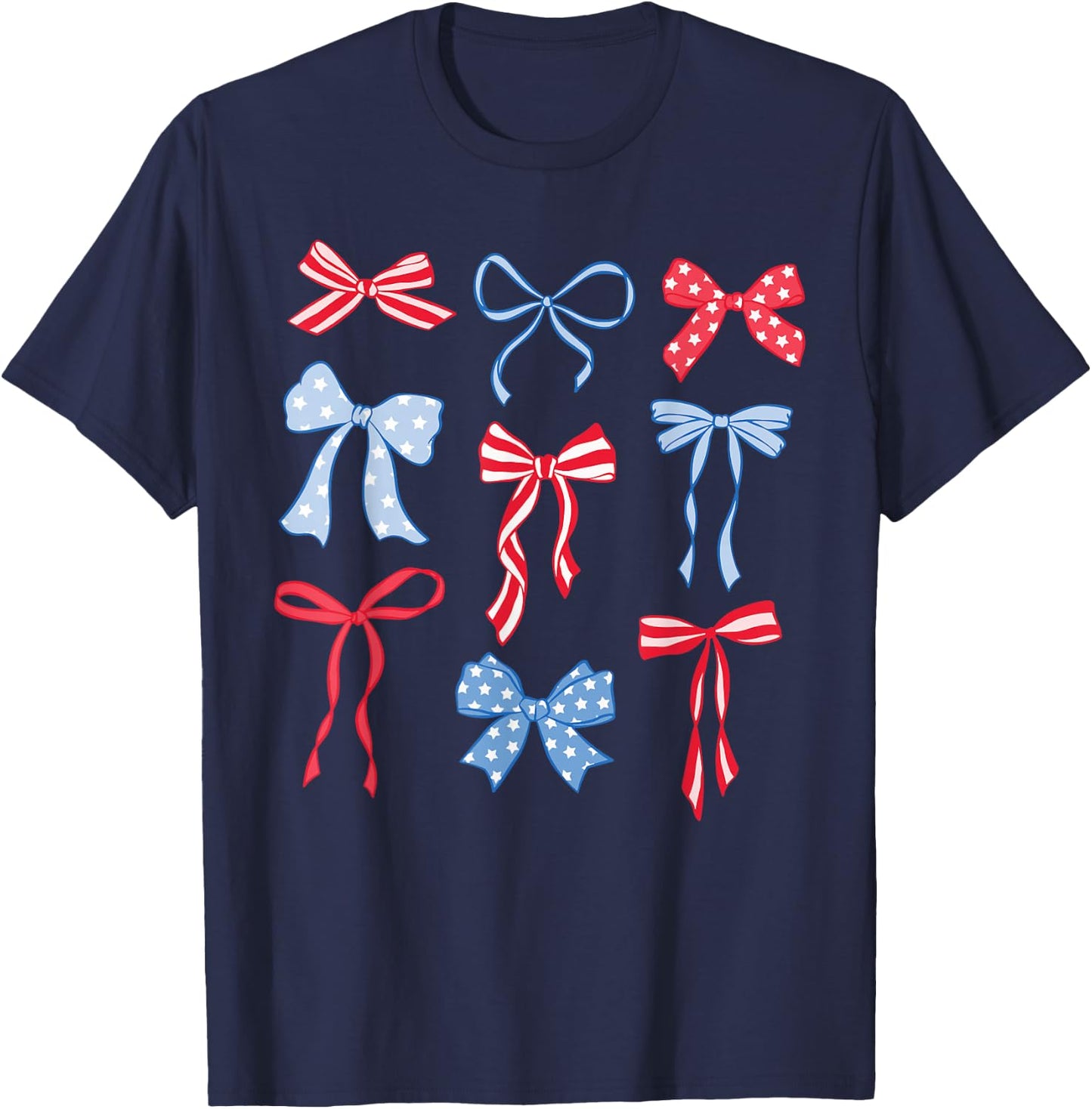 Red White And Blue American Coquette Bows Funny 4th Of July T-Shirt - T-Shirt | Navy