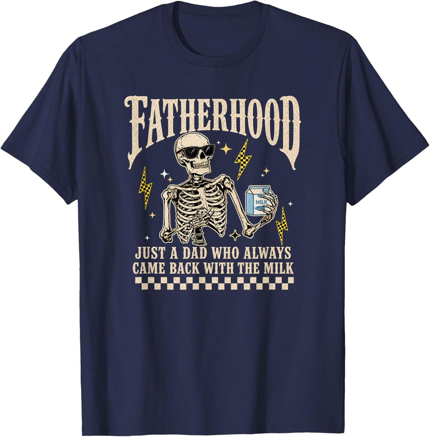 Fatherhood Skeleton Gothic Retro Funny Dad Fathers Day T-Shirt - T-Shirt | Navy