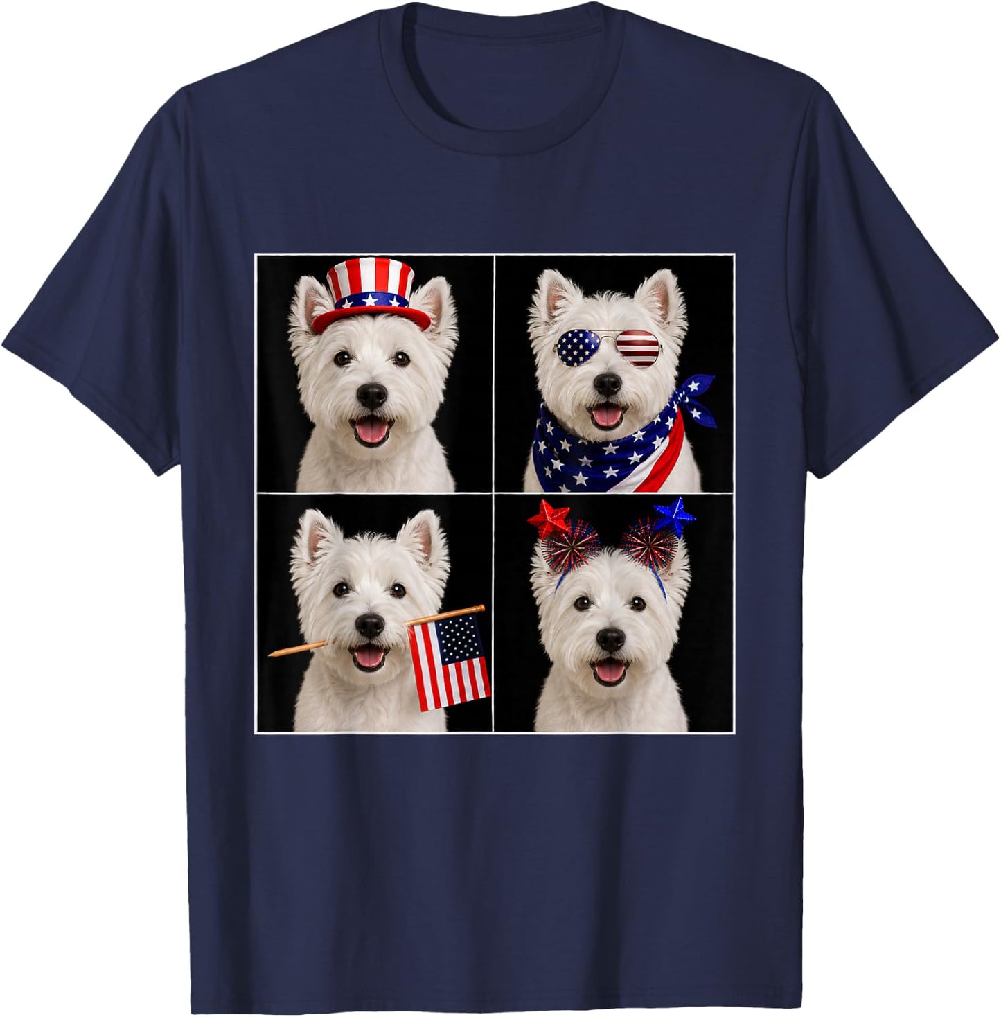 West Highland Terrier 4th of July Westie Dog USA Photobooth T-Shirt - T-Shirt | Navy