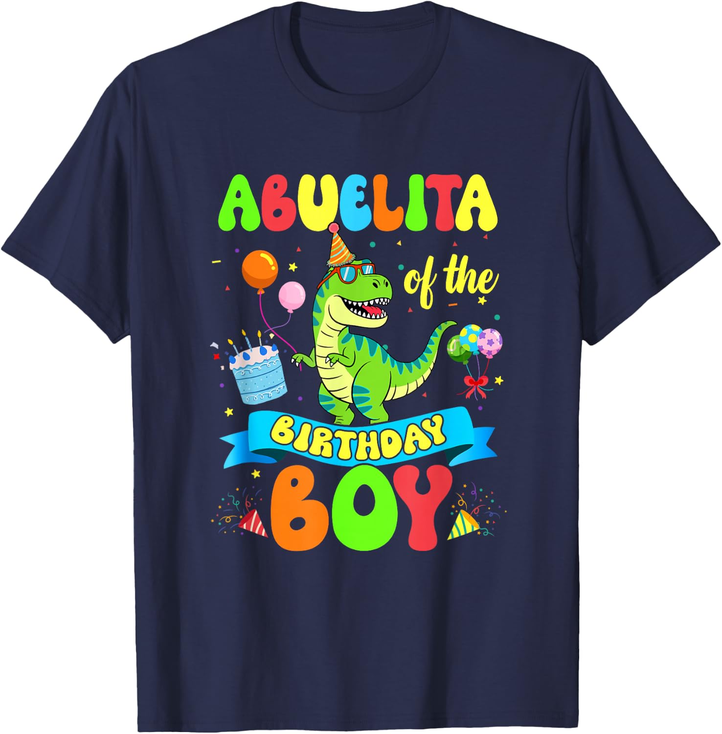Abuelita of The Birthday Boy Trex Dinosaur Birthday Family T-Shirt - T-Shirt | Navy