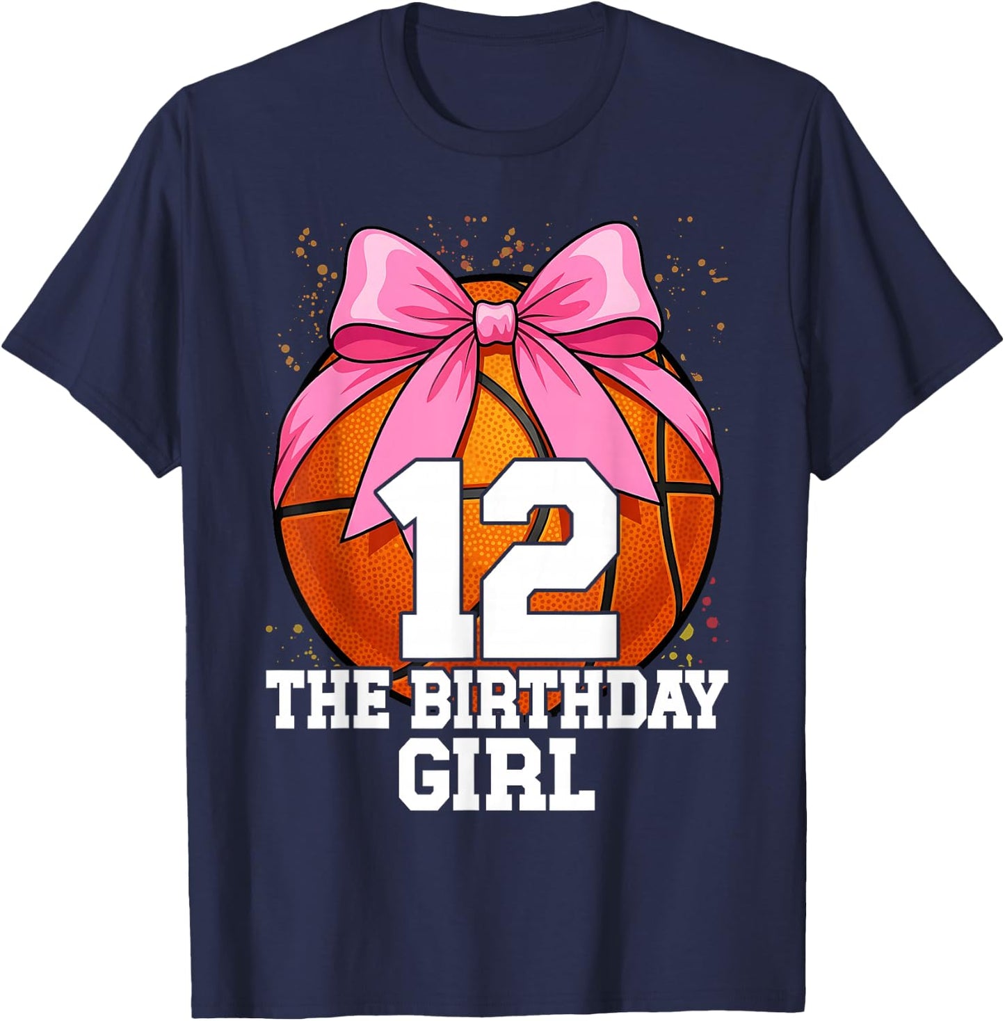 12th Birthday Girl Basketball Ball Coquette Pink 11 Eleven T-Shirt - T-Shirt | Navy