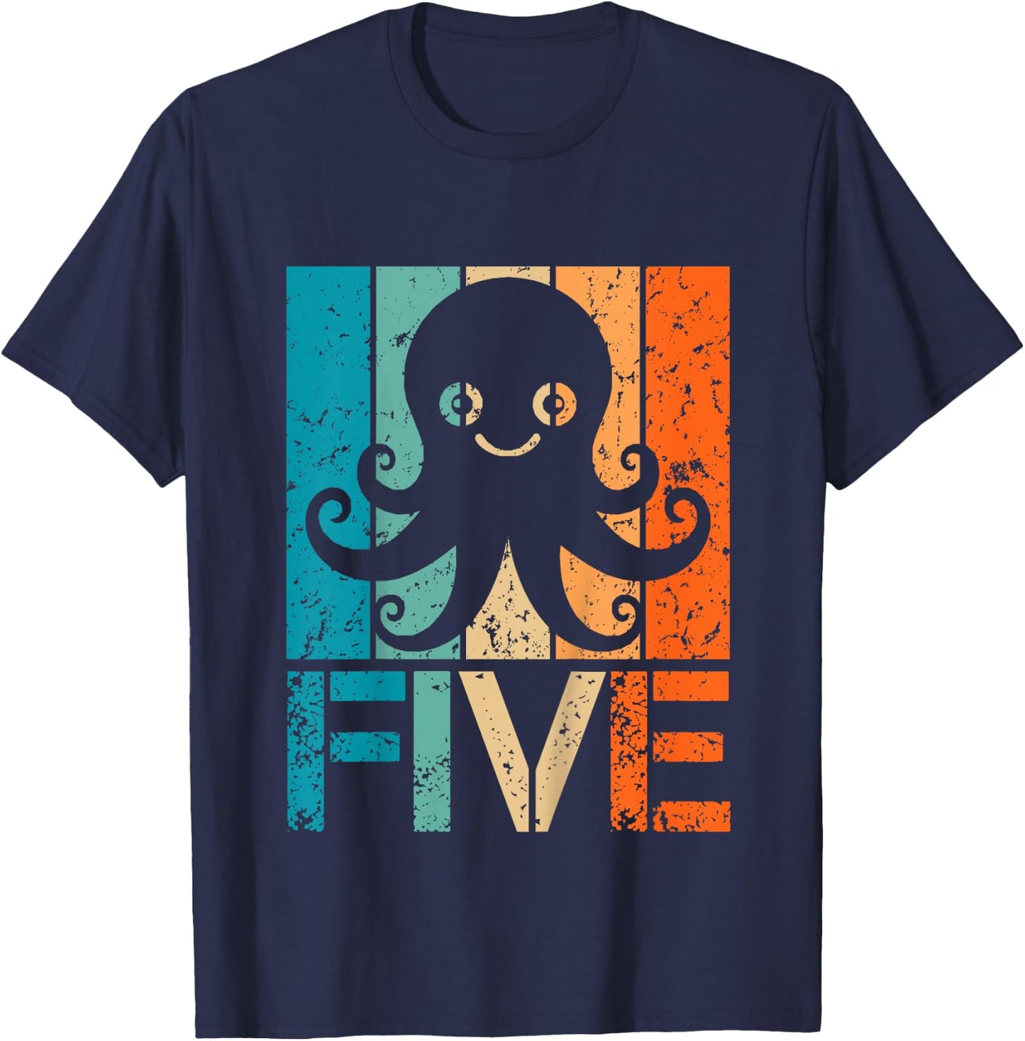Funny 5th Octopus Birthday 5 Year Old Birthday Octopus T-Shirt - T-Shirt | Navy