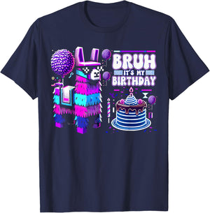 Bruh Its My Birthday Llama Pinata Boy Girl Family Party Bday T-Shirt - T-Shirt | Navy