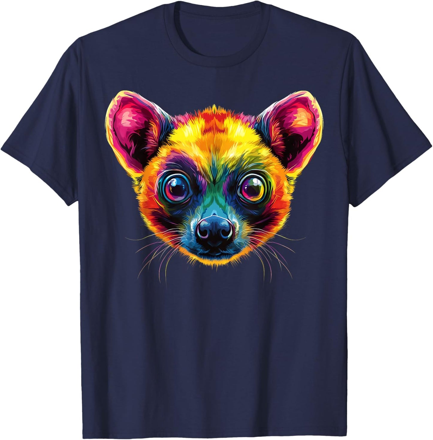 Colorful Kinkajou Face Cute Jungle Animal Lover Black T-Shirt - T-Shirt | Navy