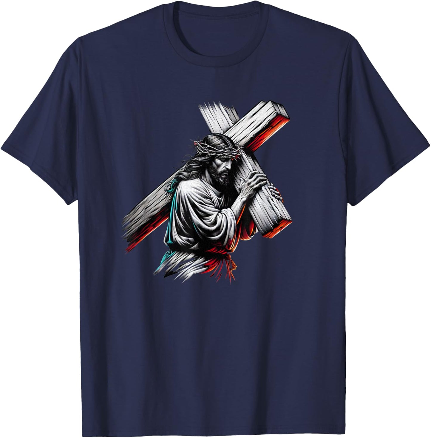 Jesus Christ Funny Crown of Thorns Crucified Saviour T-Shirt - T-Shirt | Navy