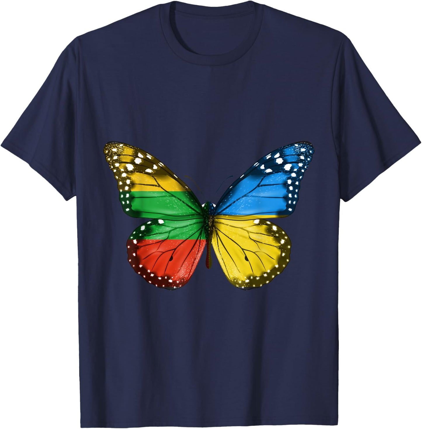 Lithuanian Ukrainian Flag Butterfly Lithuania Ukraine T-Shirt - T-Shirt | Navy