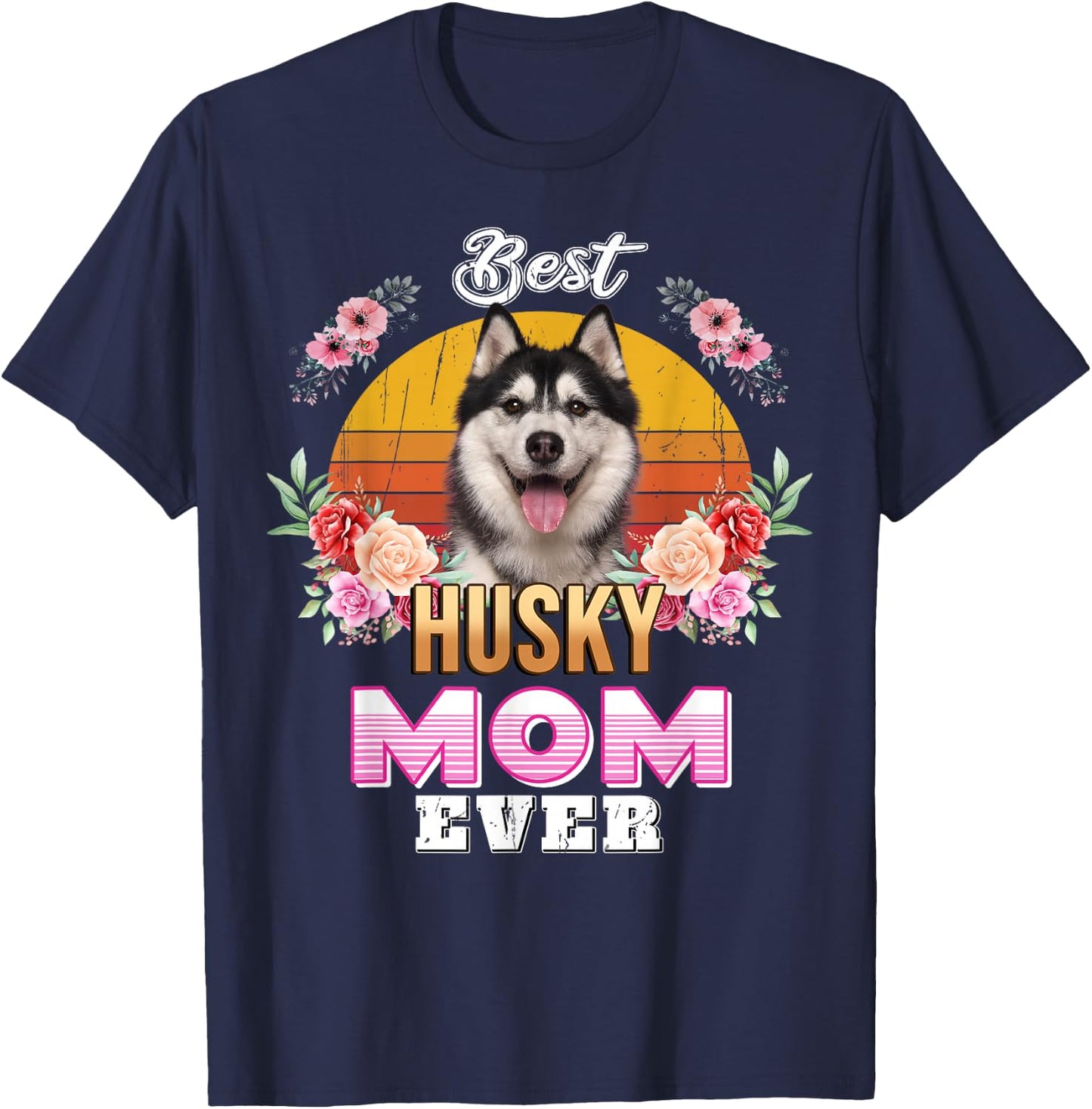 Vintage Best Husky Mom Ever Mothers Day For Dog Mom T-Shirt - T-Shirt | Navy
