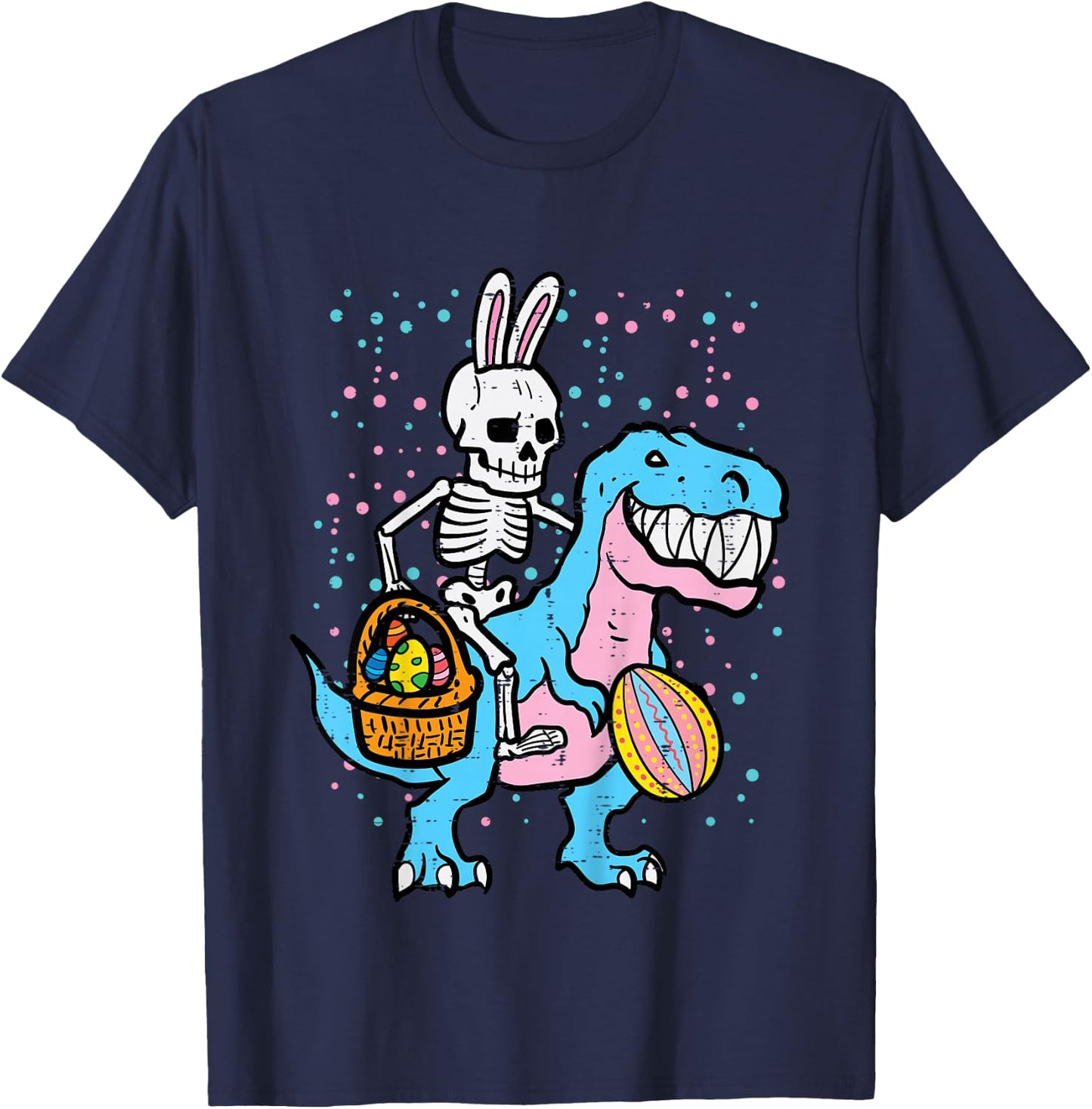 Kids Easter Skeleton On Dino Trex Egg Hunting Toddler Boys Kids T-Shirt - T-Shirt | Navy