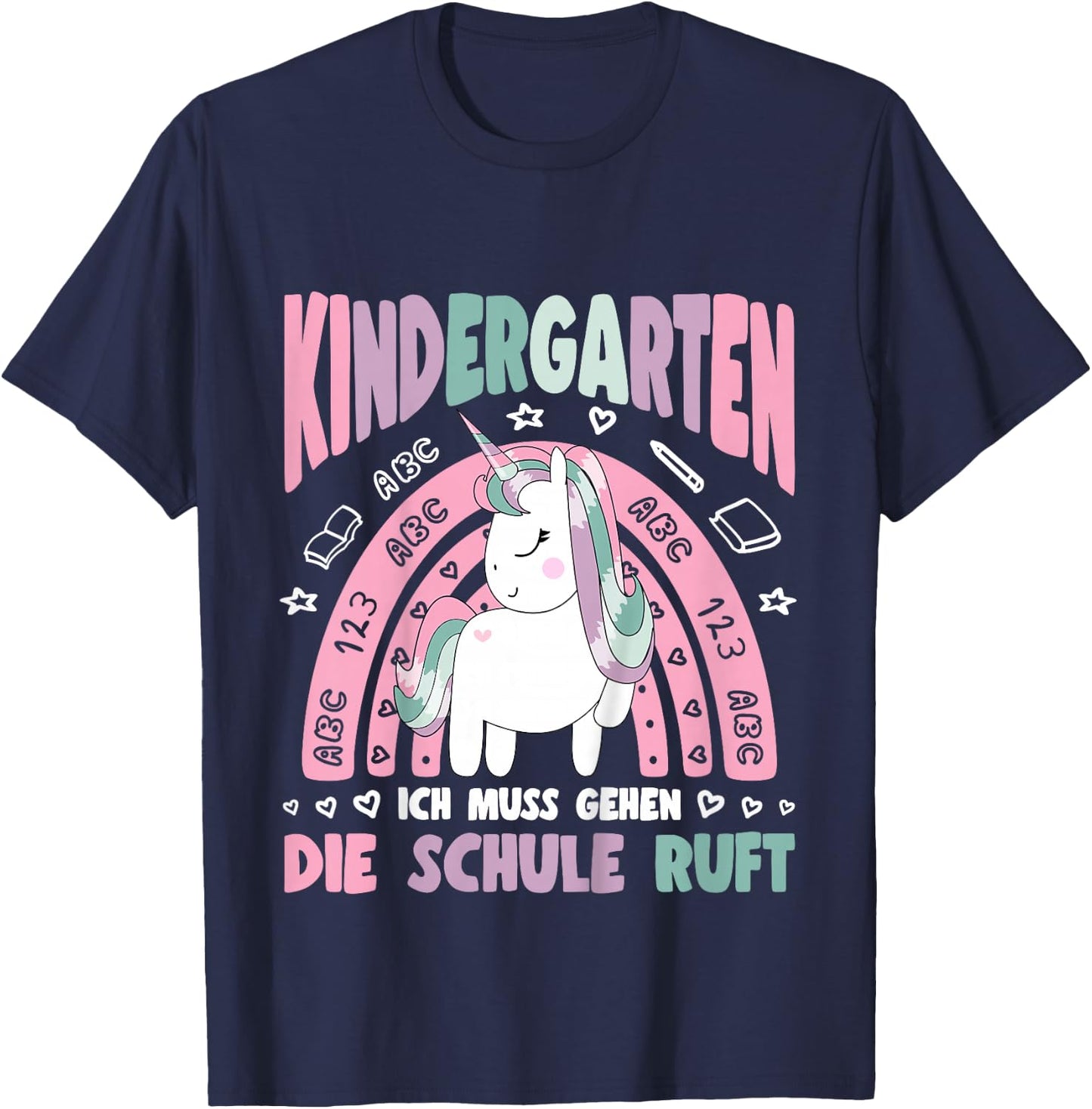 Kinder Kita Abgänger 2026 Einhorn Schule Ruft Schulkind Mädchen T-Shirt - T-Shirt | Navy