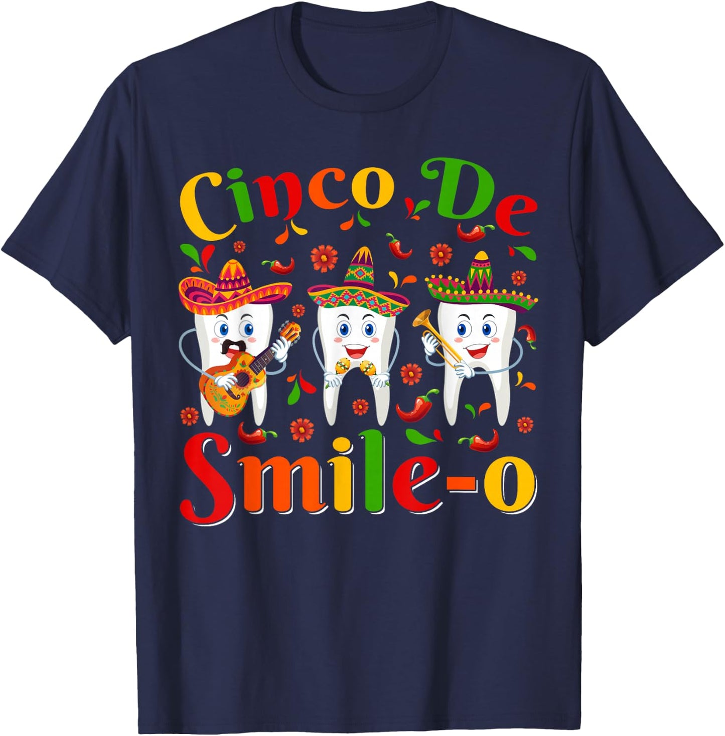 Funn Cinco De Smile-O Sombrero Teeth Cinco De Mayo Women Men T-Shirt - T-Shirt | Navy