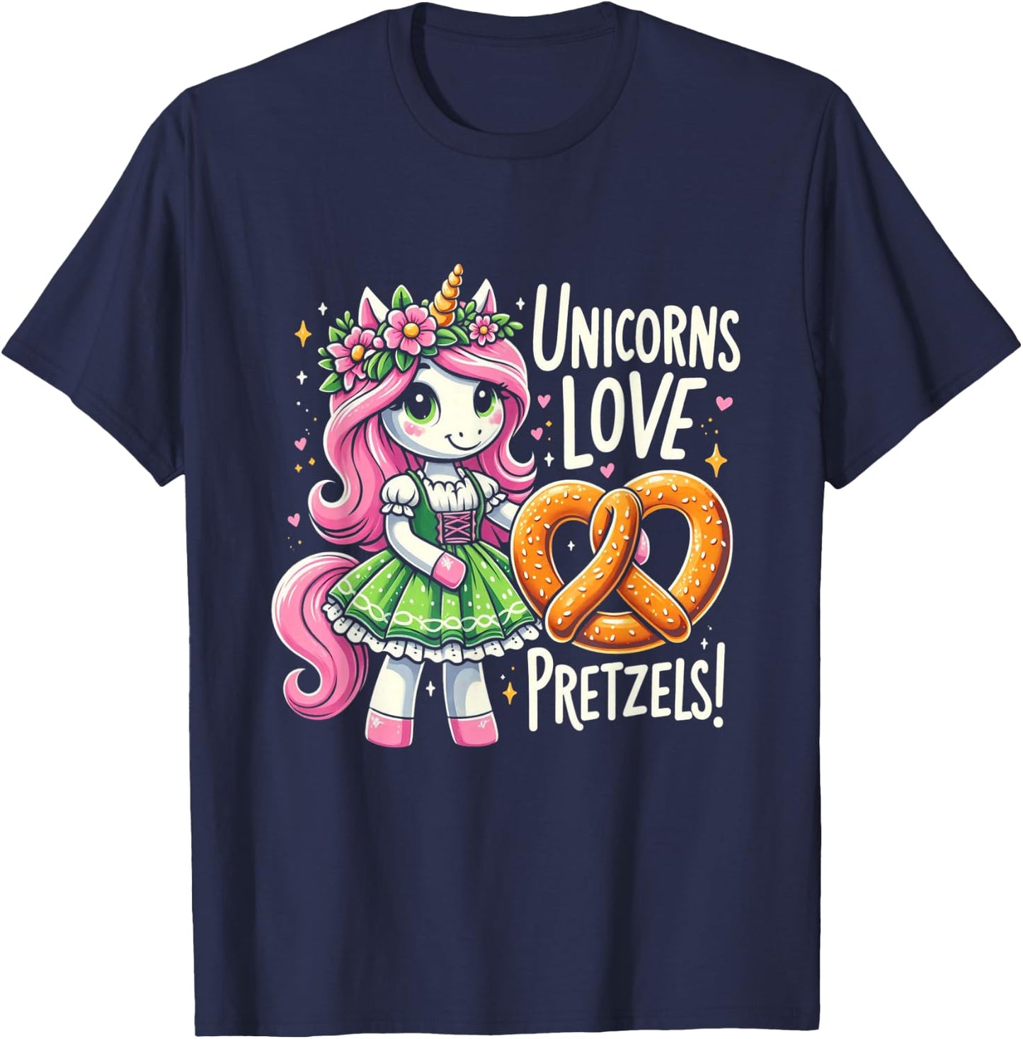German Drindl Unicorn Love Pretzels Funny Oktoberfest Kids T-Shirt - T-Shirt | Navy