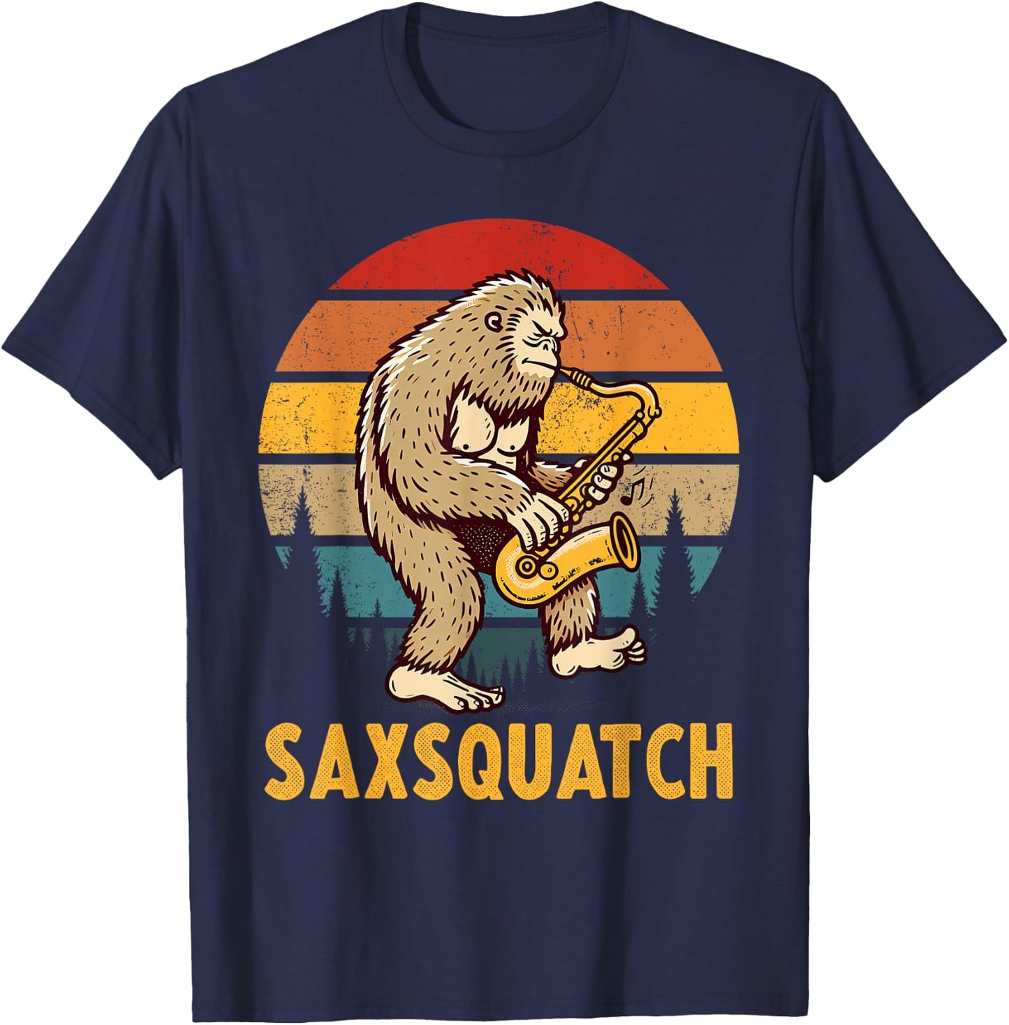 Funny Bigfoot Saxophone Player Marching Band Saxsquatch T-Shirt - T-Shirt | Navy
