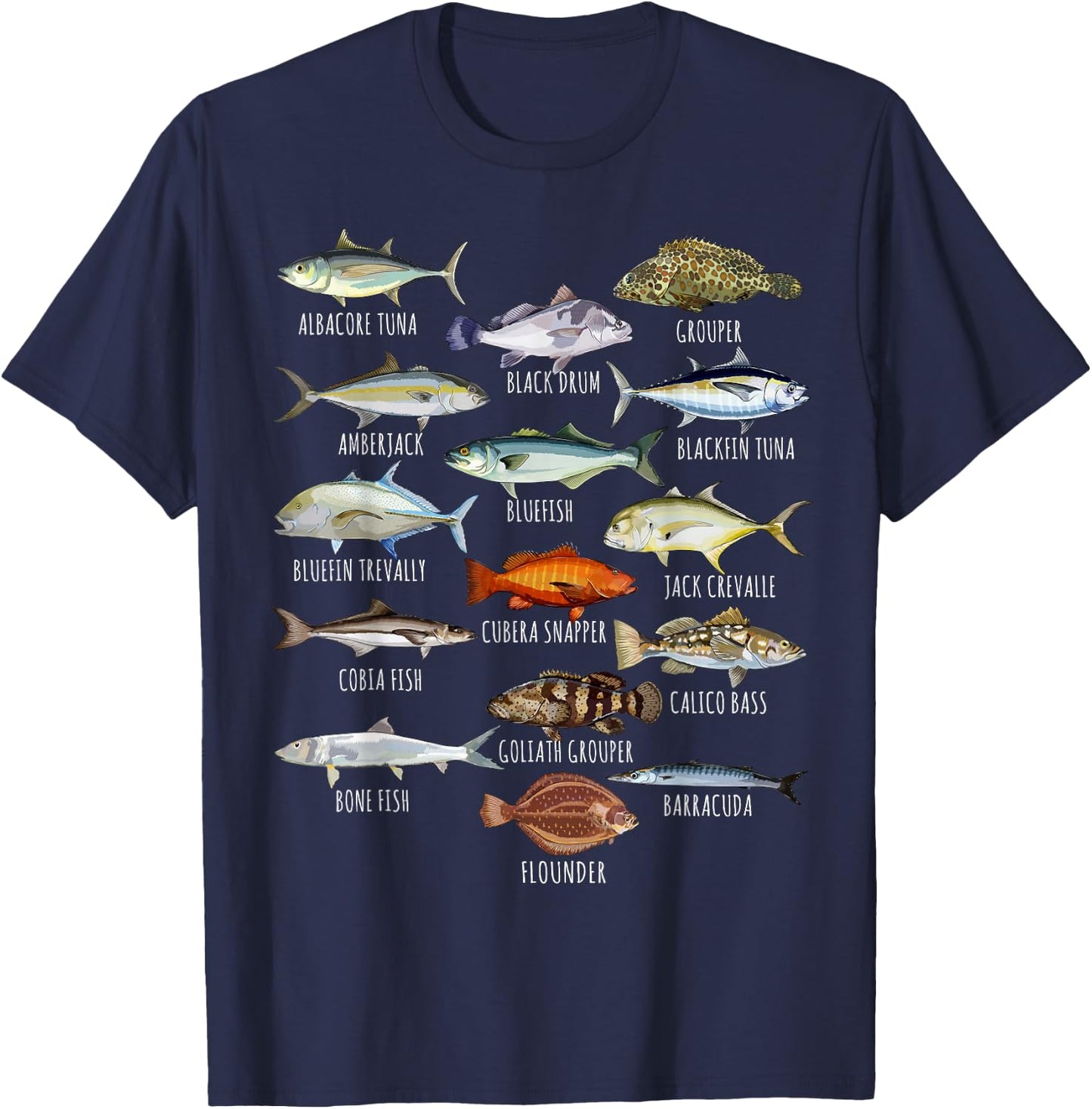 Fish Species Biology Types of Saltwater Fish Fishing Small T-Shirt - T-Shirt | Navy